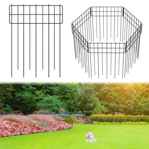 Garden Border Edging Fences, 12.32"*16.81" Decorative Fence Panel, Small Garden Fence Animal Barrier, No Dig Fences Barrier, Square 6 Pcs Black Metal Fencing, Dog Fencing Blocker for Yard, Flower Bed - Image 1