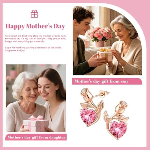 JACUPO 0.8CT Rose Heart Earrings Option of Sapphire Moissanite Stud Earrings Lab-Grown Earrings Birthstone Earrings for Women S925 Sterling Silver Post D Color VVS1 Clarity Ideal Gift for Wife Mother for Birthday Anniversary Valentine's Day Conveying I Love You Message (Oct Pink Rose Gold) - Thumbnail 3