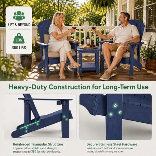 Y&M Adirondack Chair, Navy Blue Fire Pit Chairs, Outdoor Patio Chairs with Cup Holder, Weather Resistant HDPE Wooden Textured Patio Chairs, Perfect for Garden, Lawn, Deck, or Poolside - Thumbnail 6