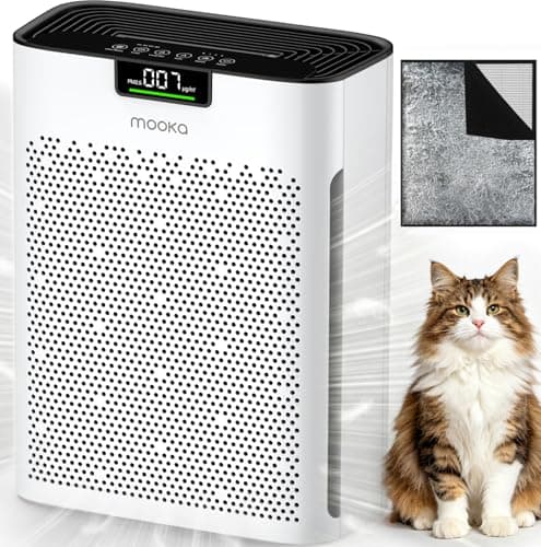 Air Purifier for Home Bedroom Large Room 2200 Ft², MOOKA H13 HEPA Air Cleaner with Washable Pre-filter, Air Quality Monitor, Air Purifiers for Pets Hair Smoke Dust Pollen, Auto Mode, KJ190 White - Image 1
