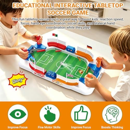 Anehono Tabletop Soccer Game for Kids, Mini Foosball Desktop Soccer Shootout Game with Dual Controls, Sound Effects & Scoreboard, Interactive 2-Player Family Game, Educational Toy for Boys Girls - Thumbnail 3