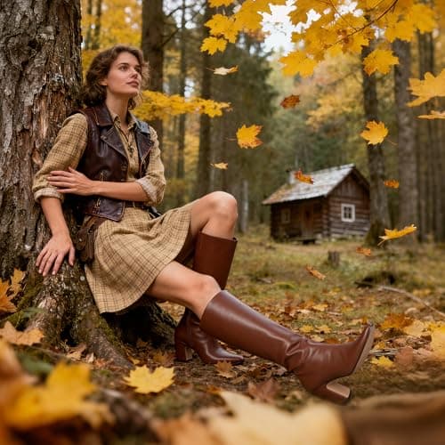 Tarkwa Women's Knee High Boots, Comfortable Square Toe Faux Leather Boot Fashion Long Tall Boots for Riding Chunky High Heeled Dress/Casual Boot, Brown Size 10 - Thumbnail 6