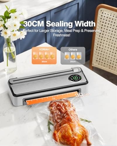 Vacuum Sealer Machine with Smart Touchscreen Control, 95kPa Dual-Pump Suction, Timeless Design for Hands, Free Sealing, 24H Non-Stop Breaks, widened 30CM Sealing Bar, External Bag Cutter, 2 Bags Rolls - Thumbnail 6