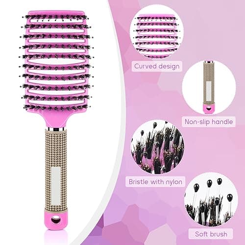 Hair Brush for Wet or Dry Hair, 2PCS Hairbrush Detangler Brush, Fast Drying Styling Massage Hairbrush for Men, Women and Kids (pink) - Thumbnail 2