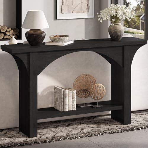 Tarnorci 55 Inches Console Table,2 Tier Farmhouse Entryway Table,Narrow Wood Accent Tables with Storage Shelves for Living Room,Entrance,Hallway,Foyer (Black) - Image 1