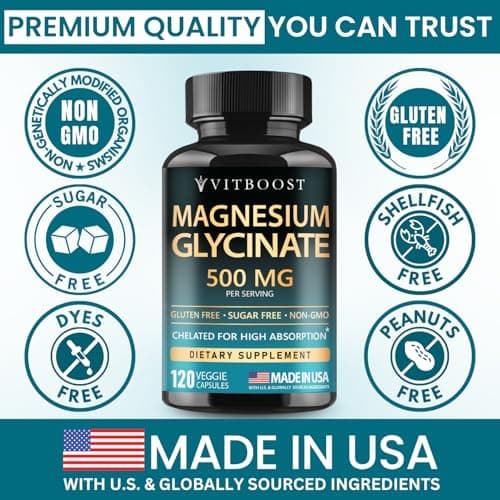 VITBOOST Magnesium Glycinate 500mg - High Absorption Chelated Supplement - Supports Sleep, Muscle Recovery & Heart Health - Non-GMO, Vegan - 120 Capsules - Made in USA - Thumbnail 3