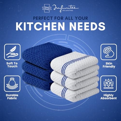 Infinitee Xclusives 100% Cotton Kitchen Towels - 15x25 Inch Ultra Soft Tea Towel, Super Absorbent Terry Dish Towels for Kitchen Linens |Blue| - Thumbnail 6