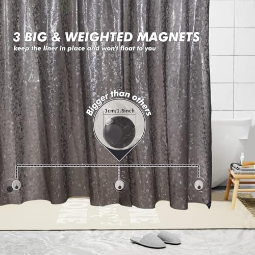 Waterproof Shower Curtain Liner EVA 8G - Rust-Proof Hooks, Heavy-Duty Magnets - Enhance Your Bathroom with Durability and Elegance - Thumbnail 5