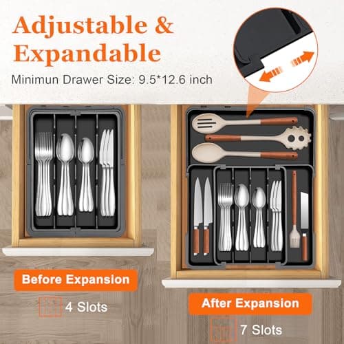Spaclear Silverware Organizer - Expandable Kitchen Drawer Organizer, Utensil Drawer Organizer, Adjustable Plastic Flatware and Cutlery Holder, Kitchen Organizers Storage for Forks Knives, Black - Thumbnail 3