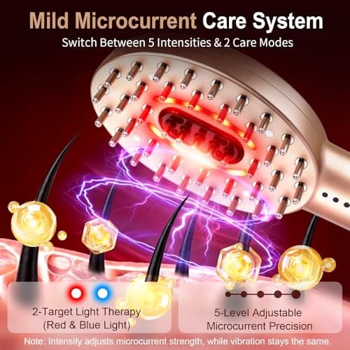 ABVOT 3-in-1 Electric Scalp Massager with Hair Oil Applicator, Red & Blue Light Modes, Vibrating Massage Tool for Scalp/Face/Body Relaxation, Portable Scalp Massager Brush for Travel (Champagne) - Thumbnail 3
