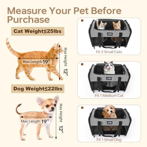 Furtent Soft Sided Two Cats Dog Carrier up to 25 lbs, Portable Mesh Pet Travel Bag for Medium Puppy Big Cats, Collapsible Puppy Crate Home Outdoor 20x13x13in, Grey - Thumbnail 6