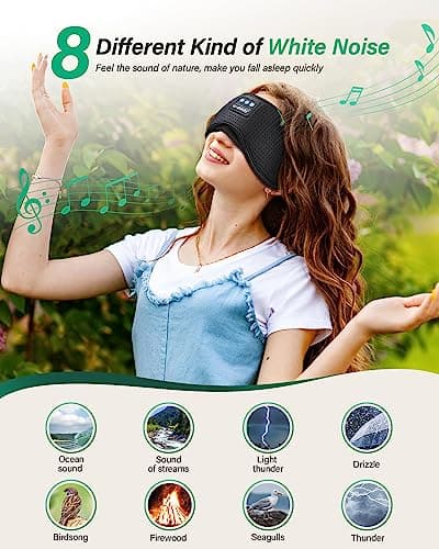 LC-dolida Sleep Headphones, White Noise Bluetooth Sleep Mask 3D Wireless Eye Mask Sleeping with Timing, Sleep Mask with Bluetooth Headphones for Side Sleepers Travel Yoga, Cool Gifts Men Women - Thumbnail 3
