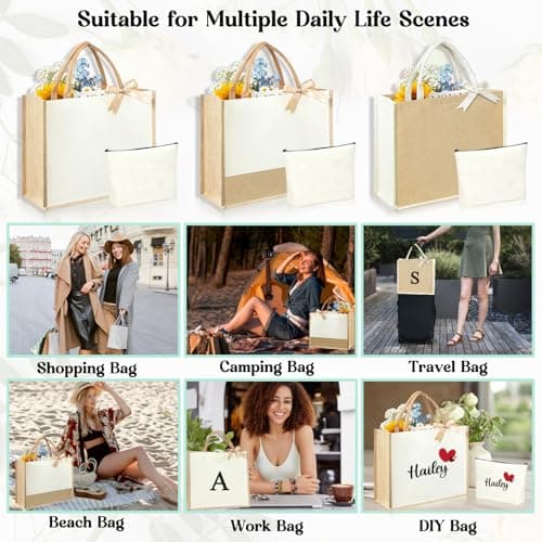 DCLOVERY Initial Canvas Tote Bag & Makeup Bag for Women Teacher Bridesmaids，Personalized Present for Wedding, Birthday, Beach (J, White) - Thumbnail 6