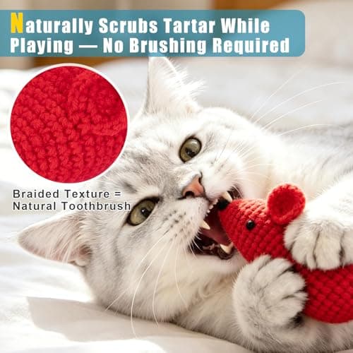 Retro Shaw Catnip Toys Crochet Mouse 6 Pcs - 100% Natural Catnip & Silvervine Blend Yarn Cat Nip Mice, Durable Hand-Knitted Teething Chew Toy for Indoor Cats & Kittens, Interactive Play & Dental Care - Thumbnail 4