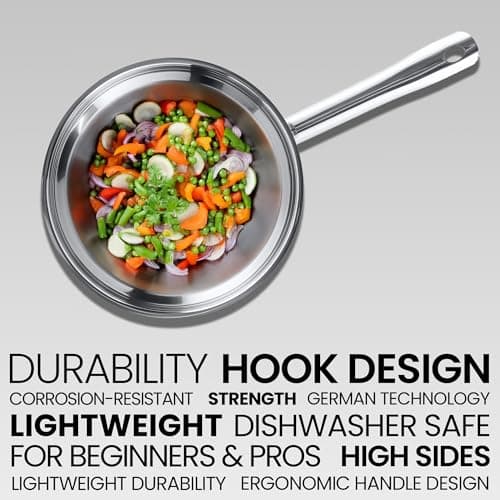 GIPFEL INTERNATIONAL 3 Piece Stainless Steel Frying Pan Set 8, 10, 12 Inch - Tri Ply Stainless Steel Skillet Healthy Cookware - Fry Pans for Induction Gas Electric Ceramic Stove & Oven Safe - Thumbnail 5