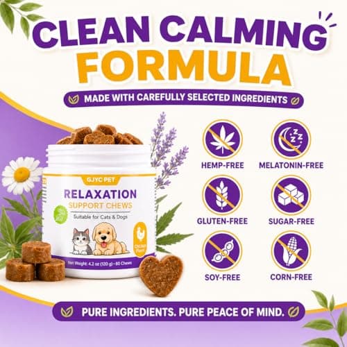 GJYC PET Calming Chews for Dogs & Cats – Anxiety Relief & Stress Support Supplement, Non-Drowsy Relaxation for Separation, Thunderstorms & Travel, Herbal Calming Formula, Chicken Flavor Soft Chews - Thumbnail 6