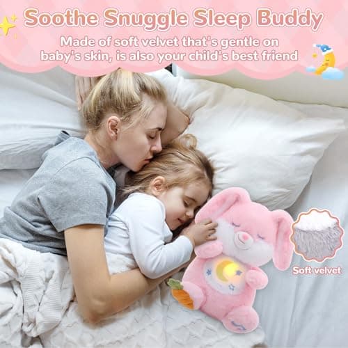 Breathing Stuffed Animal, Soothe Snuggle Pink Easter Bunny Stuffed Animal for Anxiety Adults and Kids, Volume Control Soothing Bunny Plush with Realistic Breathing and Lights, Easter Basket Stuffers - Thumbnail 4