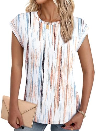 NORACORA Printed Tops for Teachers School Outfits Cap Sleeve Shirts for Women Spring Summer 2026 Fashion Clothing Trendy Shirt Early Fall Fashion Tie Dye Brown/Blue S