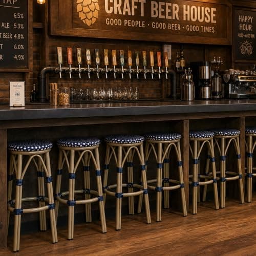 PURPLE LEAF Outdoor Bar Stool Rattan 2-Pack Champagne Finish Bar Stools - Thumbnail 3