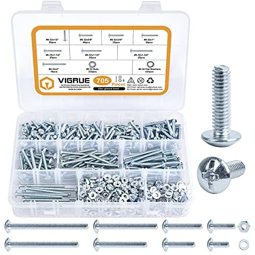 VIGRUE 705PCS #8-32x1/2 to #8-32x2 Machine Screws 8/32 Knob/Pull Screws Bolt Nut Flat Washers Zinc-Plated Steel Phillips Machine Screws Assortment Kit, Cabinet Door and Drawer Screws - Image 1