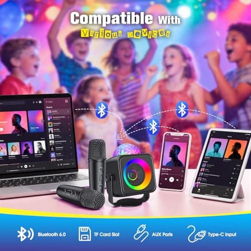 Karaoke Machine for Adults: Stand Karaoke Speaker with Disco LED Lights Portable Bluetooth Speaker with 2 Wireless Microphone Toys Birthday Gifts for Boys Girls Family Home Party - Thumbnail 3