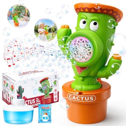 AIERSA Cactus Bubble Machine for Kids, Swing Dance Handheld Rechargeable Bubble Maker with LED Lights, Includes Bubble Solution & 5 Refills, Leak-Proof for Bath Outdoor Summer Birthday Party