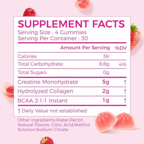 AiVital™ Creatine Gummies for Women, 5000mg Creatine Monohydrate Gummies+2000mg Collagen+1000mg BCAA, Women-Specific Formula, Sugar Free, 30 Servings, 120 Counts(Berry) - Thumbnail 2