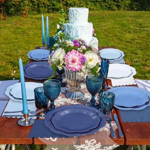 NatNarr Blue Plates and Napkins, Gradient Blue Baby Shower Decorations Include 7" & 9" Scalloped Dusty Blues Dessert Plates, Napkins for Wedding, Baby Bridal Shower, Birthday - Thumbnail 5