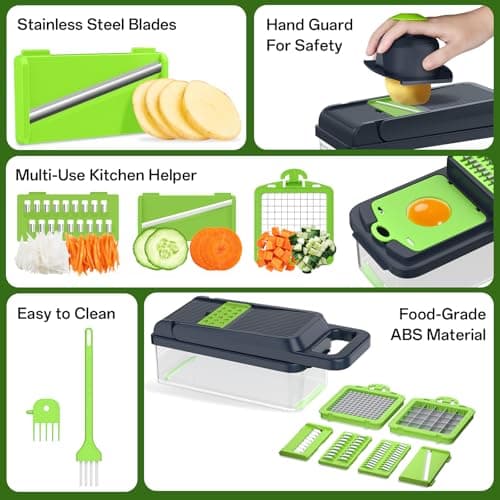 HomeHacks Vegetable Chopper Vegetable Cutter, 12 in 1 Kitchen Gadget, Dicer, Slicer, Onion Cutter, Salad, Cheese Grater & Egg Separator - Multi-Functional Veggie Chopper Lid with Handle (Green) - Thumbnail 5