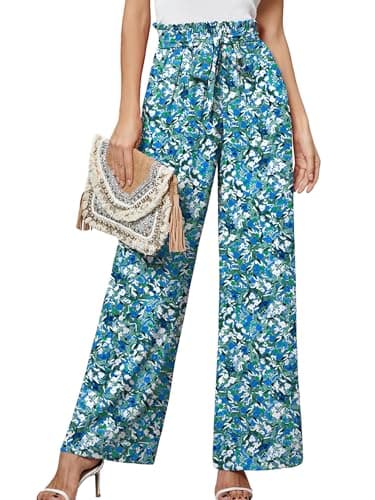 Heymoments Women's Wide Leg Pants with Pockets Lightweight Monet Garden XX-Large High Waisted Tie Knot Paperbag Dressy Palazzo Loose Paper Bag Comfy Business Casual Work Flowy Trousers - Image 1