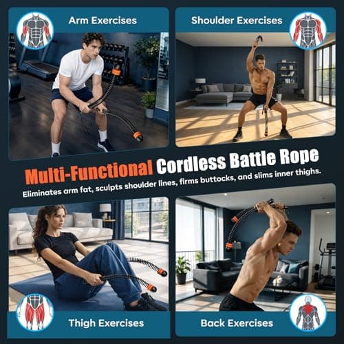 RENRUI Cordless Battle Ropes with Adjustable Resistance Springs - Weighted Ropeless Battle Rope for Home Gym Exercise, Portable Workout Equipment for Strength Training & Cardio Fitness Orange& Black - Thumbnail 4
