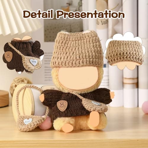 Clothes for Blind Box Dolls, Premium 3-Piece Handcrafted Crochet Doll Clothes Suitable for 15-17CM Plush Blind Box Doll Accessories Set Outfit (Knitwear) - Thumbnail 4