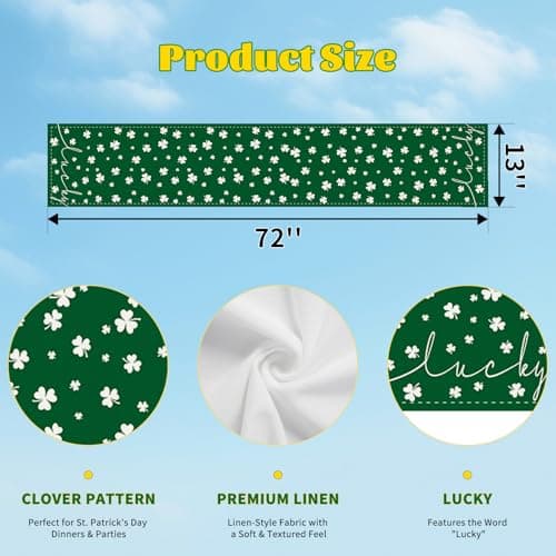 Oeyliz St Patricks Day Table Runner Shamrock St Patricks Day Decoration Table Runner Holiday Table Decorations Home Party Kitchen Dining Table Decor 13x72 Inch - Thumbnail 3