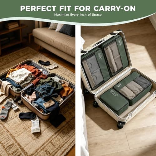 8-Piece Compression Packing Cubes for Travel, Trendy Luggage Organizer Set for Young Travelers, Space Saving for Carry-On, Suitcase, Vacation & Weekend Trips - Avocado Green - Thumbnail 5