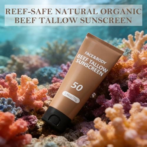 Beef Tallow Sunscreen for Face, Natural Reef Safe Sunblock for Face Body, Non Greasy Clean Travel Sun Screen Sunblock for Sunmmer Beach Outdoor Travel, 2.46 OZ - Thumbnail 2