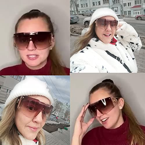 FEISEDY Sunglasses for Women, One Piece Oversized Sunglasses for Men and Women, Wrap Shield Sunglasses for Cycling, Driving, Vacation (B4027, Champagne Frame & Gradual Tea Lens) - Thumbnail 6