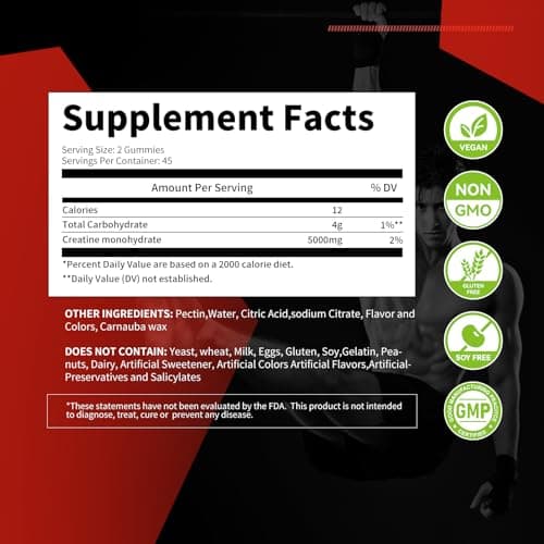 NSF Certified Creatine Monohydrate Gummies for Men & Women, 5g Creatine per Serving,Creatine Gummy for Muscle Strength, Energy & Performance Support, Pre Workout Supplement,Watermelon Flavor,90 Count - Thumbnail 2