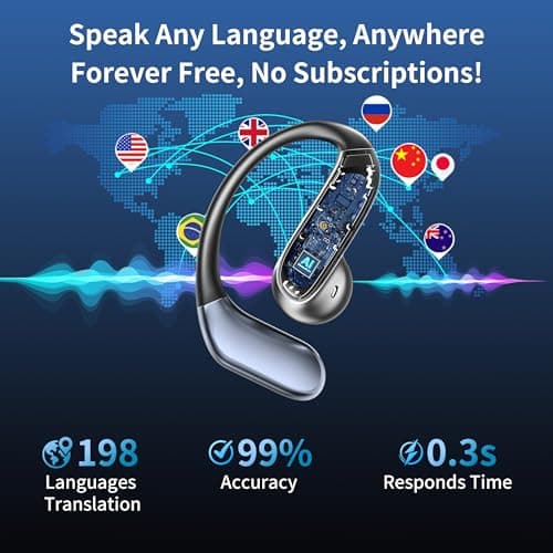AI Translation Earbuds Real Time - Translator Headphones 198 Languages, Audifonos Traductores Inglés Español Translating Headsets Wireless Bluetooth 6.1 for Travel, Meeting & Learning - Classic Black - Thumbnail 4