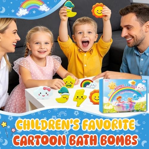 SUYFEIFAN Bath Bombs for Kids, 6 Pack Handcrafted Natural Organic Bubble Bath Bomb Toys, Sun Star Moon Cloud Rainbow Lightning Shaped, Perfect Daily Gifts & Reward Toys for Boys Girls - Thumbnail 4