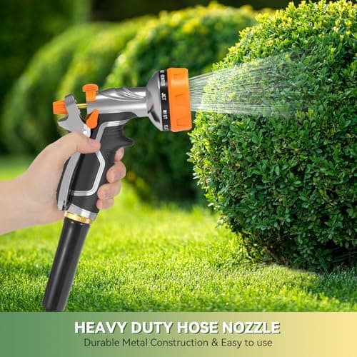 Garden Hose Nozzle, Heavy Duty Metal Water Hose Nozzle with 8 Adjustable Spray Patterns, High Pressure Hand Sprayer with Flow Control for for Garden Watering, Car & Pet Washing - Thumbnail 2