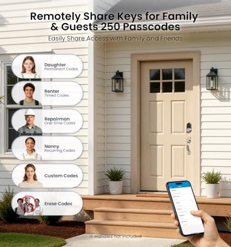 Veise RZ07 Fingerprint Smart Lock, 7-in-1 Smart Locks for Front Door, Keyless Entry Door Lock with App Control & Auto-Lock, Biometric Electronic Touchscreen Keypad Deadbolt, Satin Nickel - Thumbnail 6