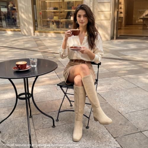 Athlefit Suede Boots for Women Knee High Square Toe Low Heel Riding Fall Boots Fashion Stretchy Side Zipper Long Tall Booties Camel 11 - Thumbnail 2
