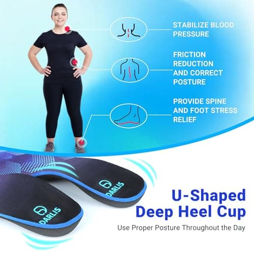 Heavy Duty Support Pain Relief Insoles, 220+ lbs Plantar Fasciitis High Arch Support Inserts, Flat Feet, Heel Pain, Work Boots Insoles for Men & Women, Shock Absorb in Every Step Blue (M 5-5.5) - Thumbnail 5