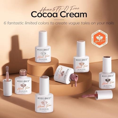 modelones Nude Hema Free Gel Nail Polish Set, 6 Colors Nude White Neutral Brown Skin Tone Beige Khaki Glitter Gel Polish Kit 2026 Spring Gel Nail Kit Polka Dot Nails Soak Off French Nail Art Manicure - Thumbnail 6