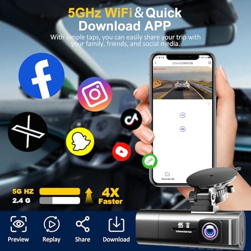4K Dash Cam Front and Rear Inside,3.16" IPS,3 Channel Dash Cam for Car with 5G WiFi,Free 64GB Card,170° Wide Angle,Loop Recording,G-Sensor,WDR,Night Vision,Time-Lapse,24H Parking Monitor - Thumbnail 5