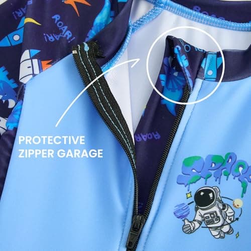 DivingBirds Toddler Boy Rash Guard Swimsuit Short Sleeve,Baby Boy One Piece Swimwear Sun Protection Bathing Suit,Blue Rocket,3-6 Months - Thumbnail 4