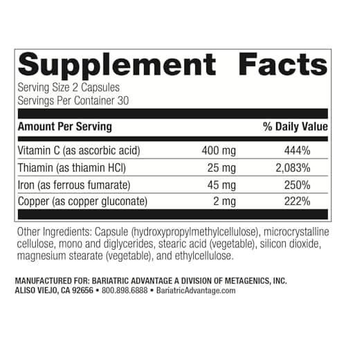 Bariatric Advantage Iron 45 mg with Vitamin C, Thiamin & Copper - Increased Absorption and Utilization - Easily Digestible for Bariatric Patients - 60 Count - Thumbnail 4