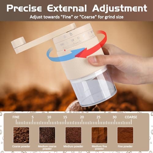 Manual Coffee Grinder, Adjustable Ceramic Burr Coffee Grinder with Detachable Handle, Portable Coffee Mill for Espresso, Pour Over, French Press, Camping-F - Thumbnail 2