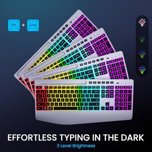 Silver Wireless Keyboard and Mouse Combo - Dual System RGB Backlit Mouse and Keyboard Advanced Optical Tracking, Lag-Free Wireless,Ergonomic Keyboard, 90% Less Noise Silver-V1 - Thumbnail 2