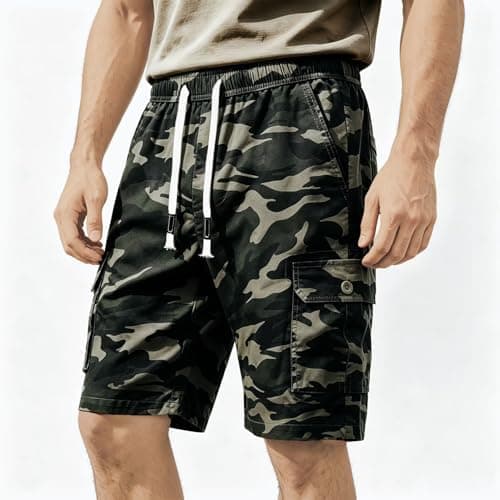 Msmsse Men's Hiking Cotton Cargo Shorts Summer Workout Casual Shorts with Multi Pockets Camouflage US 38 - Thumbnail 2